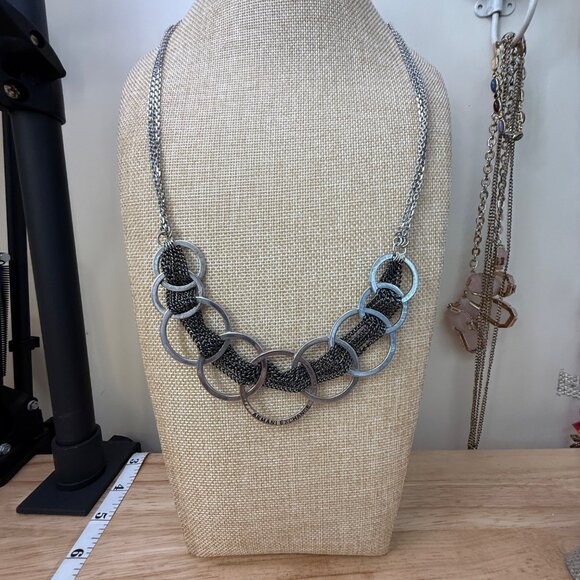 Armani Exchange Womens Silver-Tone Chain Necklace With Interlinked Rings Design - Picture 3 of 11